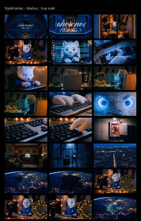 Markus mascot character design — final 3D styleframes for AI video production